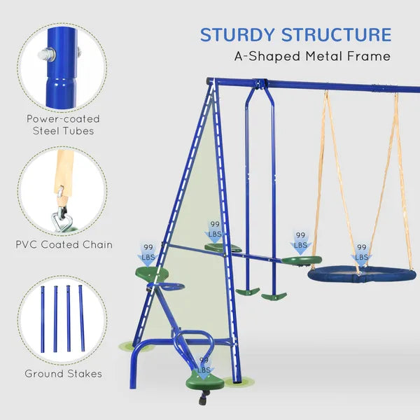 5-in-1 Swing Set With Glider, Heavy Frame Outdoor Playset for Kids, with Saucer Swing, Slide, Seesaw, Glider, Swing Seat, Blue - product image 5