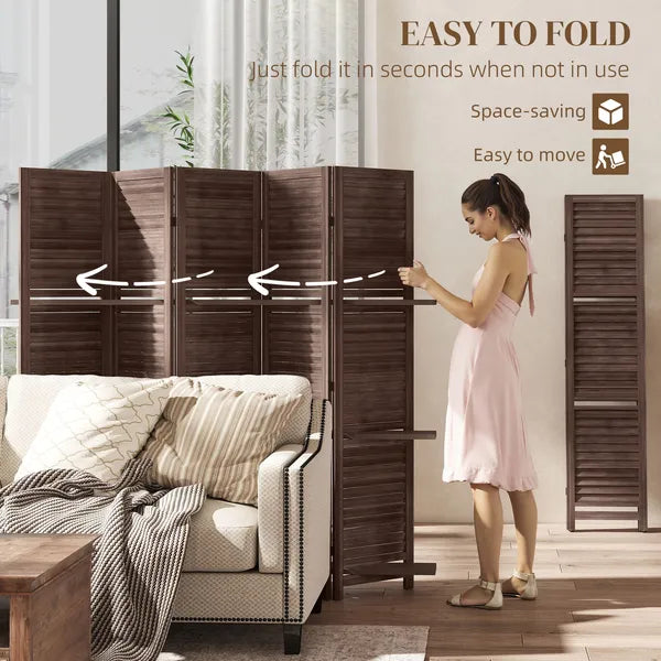 HOMCOM 5 Panel 67" Tall Wood Privacy Screen Room Divider with 3 Shelves and Folding Storage for Bedroom, Walnut - product image 5