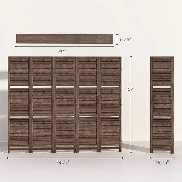 HOMCOM 5 Panel 67" Tall Wood Privacy Screen Room Divider with 3 Shelves and Folding Storage for Bedroom, Walnut - product image 3