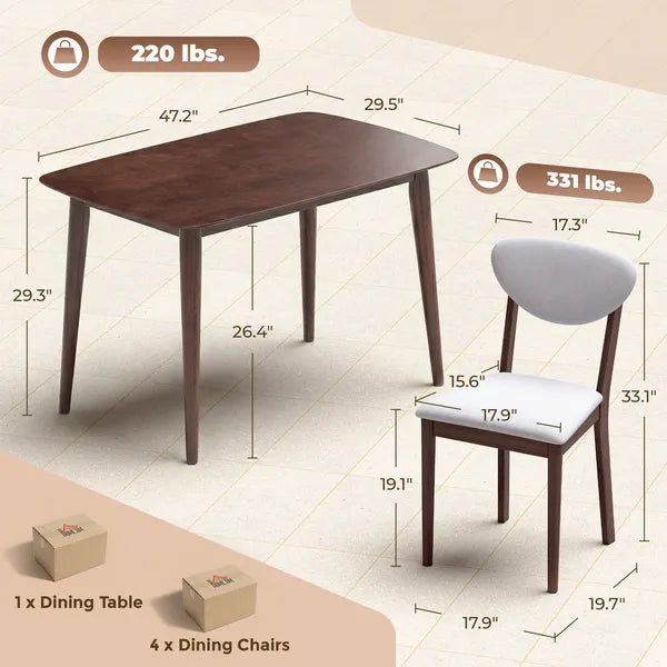HOMCOM 5-Piece Dining Table Set for 4, Mid-Century Modern Kitchen Table and Chairs, Light Gray - product image 2