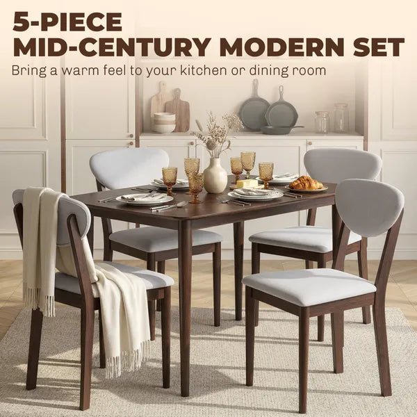 HOMCOM 5-Piece Dining Table Set for 4, Mid-Century Modern Kitchen Table and Chairs, Light Gray - product image 3