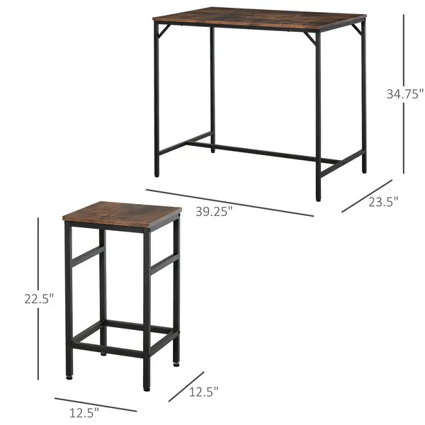 5-Piece Dining Table Set, Industrial Bar Table and 4 Stools, Space-Saving, Rustic Brown/Black for Pub and Kitchen - product image 3