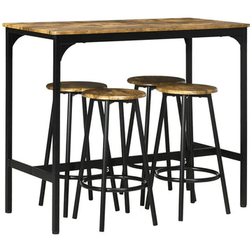 5 Piece Industrial Dining Set Bar Table and Round Stools Metal Frame for Pub Dining Room - product image 1
