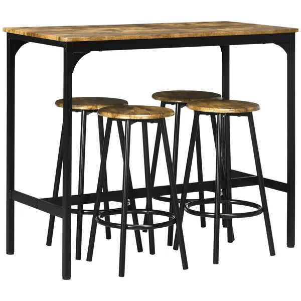 5 Piece Industrial Dining Set Bar Table and Round Stools Metal Frame for Pub Dining Room - product image 1