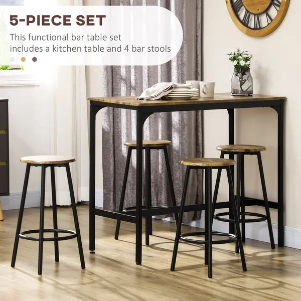 5 Piece Industrial Dining Set Bar Table and Round Stools Metal Frame for Pub Dining Room - product image 4