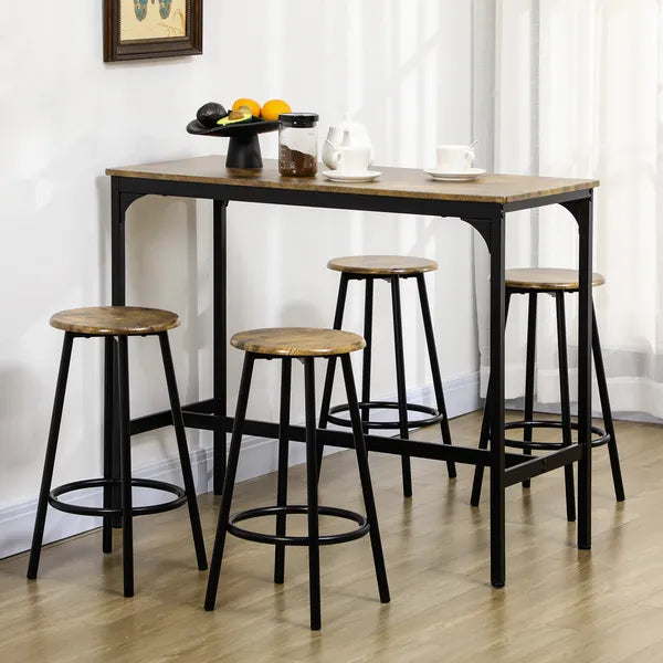 5 Piece Industrial Dining Set Bar Table and Round Stools Metal Frame for Pub Dining Room - product image 10