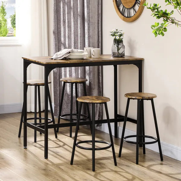 5 Piece Industrial Dining Set Bar Table and Round Stools Metal Frame for Pub Dining Room - product image 2