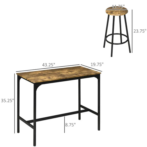 5 Piece Industrial Dining Set Bar Table and Round Stools Metal Frame for Pub Dining Room - product image 3