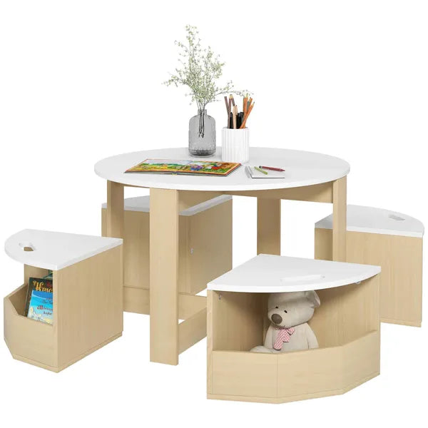 Qaba 5 Piece Kids Table and Chairs Set with Storage, White, for Art, Craft, Drawing, Playroom, Classroom, Nursery - product image 11