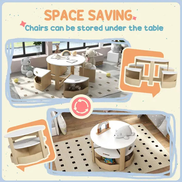 Qaba 5 Piece Kids Table and Chairs Set with Storage, White, for Art, Craft, Drawing, Playroom, Classroom, Nursery - product image 5