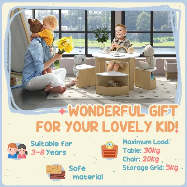 Qaba 5 Piece Kids Table and Chairs Set with Storage, White, for Art, Craft, Drawing, Playroom, Classroom, Nursery - product image 7