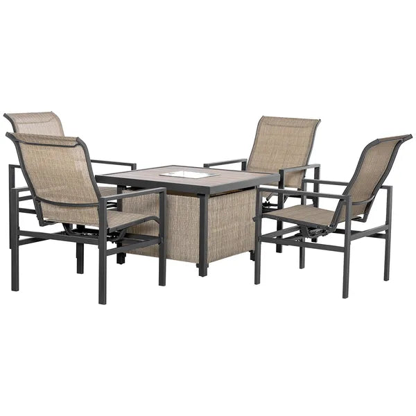 Outsunny 5-Piece Rattan Patio Dining Set Outdoor Wicker Furniture Set 4 Rocking Chairs and Square Table with Metal Ice Bucket, Beige - product image 11