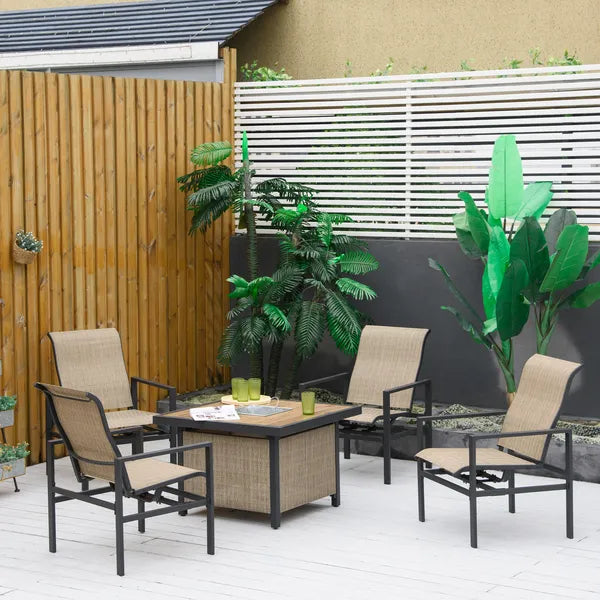 Outsunny 5-Piece Rattan Patio Dining Set Outdoor Wicker Furniture Set 4 Rocking Chairs and Square Table with Metal Ice Bucket, Beige - product image 10