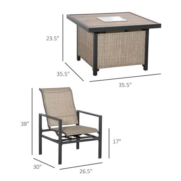 Outsunny 5-Piece Rattan Patio Dining Set Outdoor Wicker Furniture Set 4 Rocking Chairs and Square Table with Metal Ice Bucket, Beige - product image 3