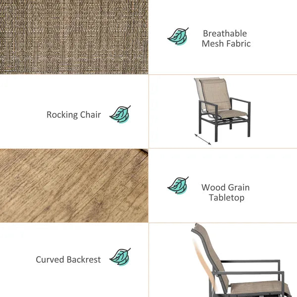 Outsunny 5-Piece Rattan Patio Dining Set Outdoor Wicker Furniture Set 4 Rocking Chairs and Square Table with Metal Ice Bucket, Beige - product image 6