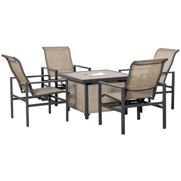 Outsunny 5-Piece Rattan Patio Dining Set Outdoor Wicker Furniture Set 4 Rocking Chairs and Square Table with Metal Ice Bucket, Beige - product image 1