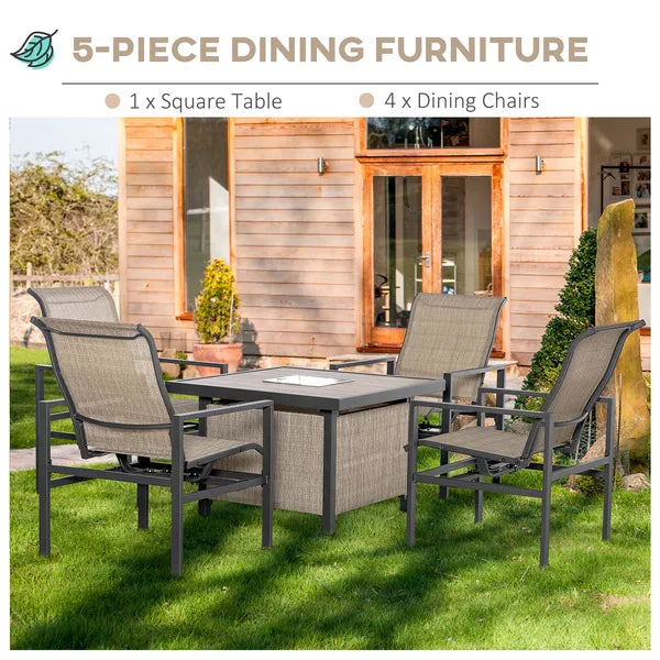 Outsunny 5-Piece Rattan Patio Dining Set Outdoor Wicker Furniture Set 4 Rocking Chairs and Square Table with Metal Ice Bucket, Beige - product image 4