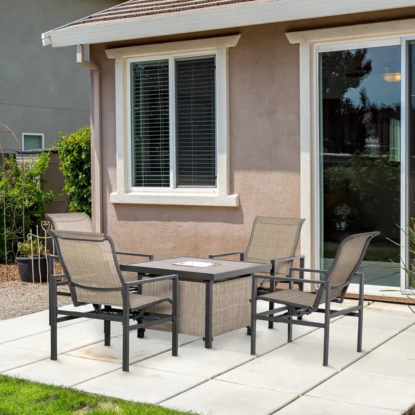 Outsunny 5-Piece Rattan Patio Dining Set Outdoor Wicker Furniture Set 4 Rocking Chairs and Square Table with Metal Ice Bucket, Beige - product image 2