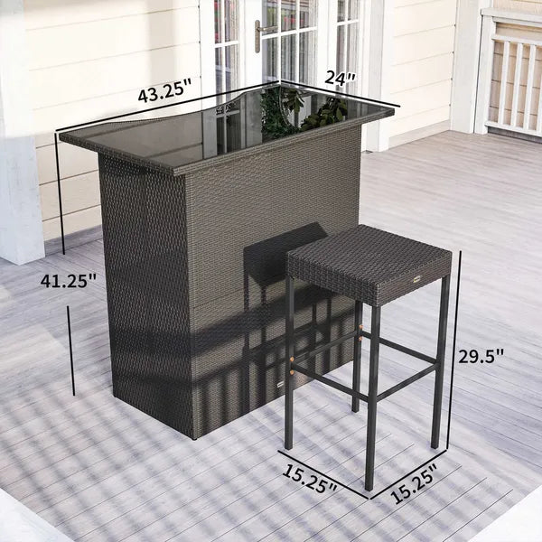 Outsunny 5 Piece Rattan Wicker Bar Set, High Top Outdoor Table and Chairs, Bar Height Patio Set, 2 Shelves and 4 Bar Stools, Brown - product image 2