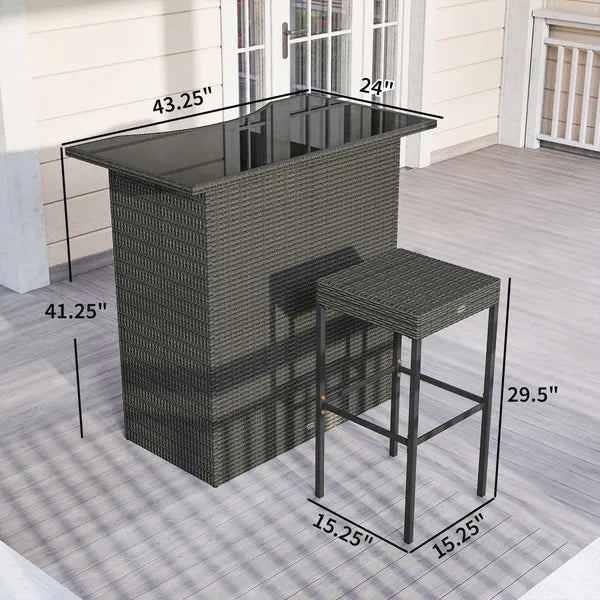 5 Piece Rattan Wicker Bar Set, High Top Outdoor Table and Chairs, Bar Height Patio Set, 2 Shelves and 4 Bar Stools, Gray - product image 2