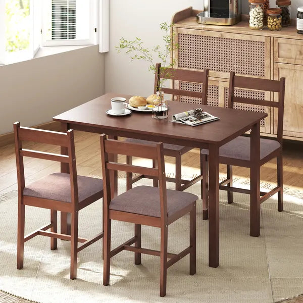 HOMCOM 5-Piece Solid Wood Dining Table Set for 4, Farmhouse Kitchen Table with Upholstered Chairs for Dining Room, Light Brown - product image 9