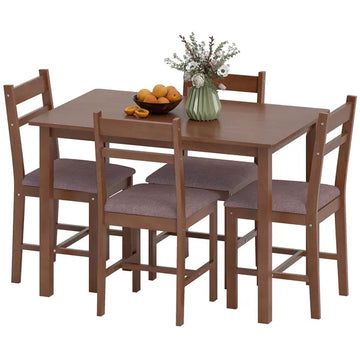 HOMCOM 5-Piece Solid Wood Dining Table Set for 4, Farmhouse Kitchen Table with Upholstered Chairs for Dining Room, Light Brown - product image 1