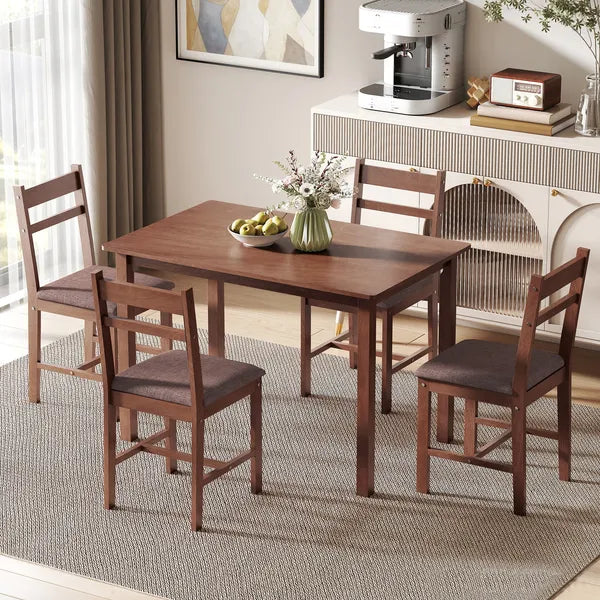HOMCOM 5-Piece Solid Wood Dining Table Set for 4, Farmhouse Kitchen Table with Upholstered Chairs for Dining Room, Light Brown - product image 10
