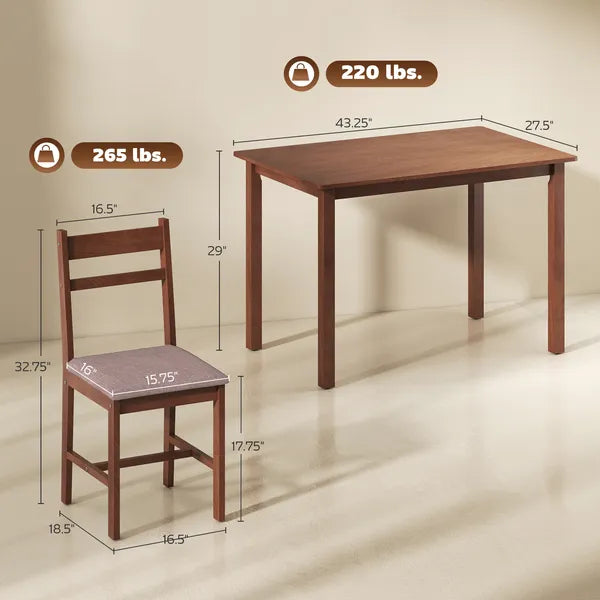 HOMCOM 5-Piece Solid Wood Dining Table Set for 4, Farmhouse Kitchen Table with Upholstered Chairs for Dining Room, Light Brown - product image 3