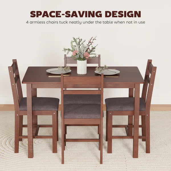 HOMCOM 5-Piece Solid Wood Dining Table Set for 4, Farmhouse Kitchen Table with Upholstered Chairs for Dining Room, Light Brown - product image 7