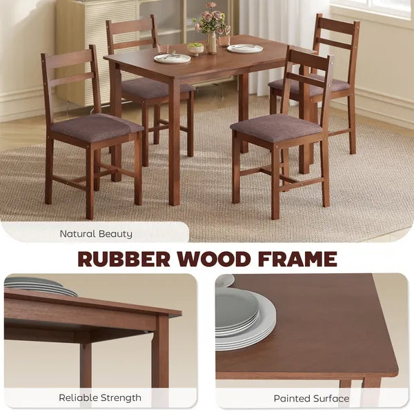HOMCOM 5-Piece Solid Wood Dining Table Set for 4, Farmhouse Kitchen Table with Upholstered Chairs for Dining Room, Light Brown - product image 5