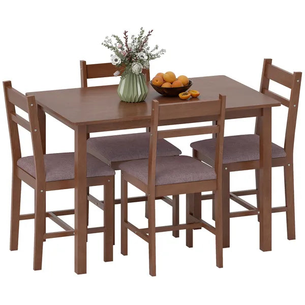 HOMCOM 5-Piece Solid Wood Dining Table Set for 4, Farmhouse Kitchen Table with Upholstered Chairs for Dining Room, Light Brown - product image 11