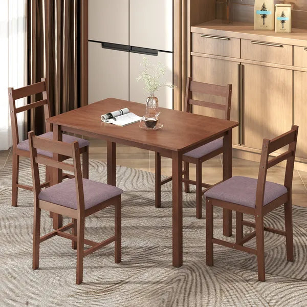 HOMCOM 5-Piece Solid Wood Dining Table Set for 4, Farmhouse Kitchen Table with Upholstered Chairs for Dining Room, Light Brown - product image 2