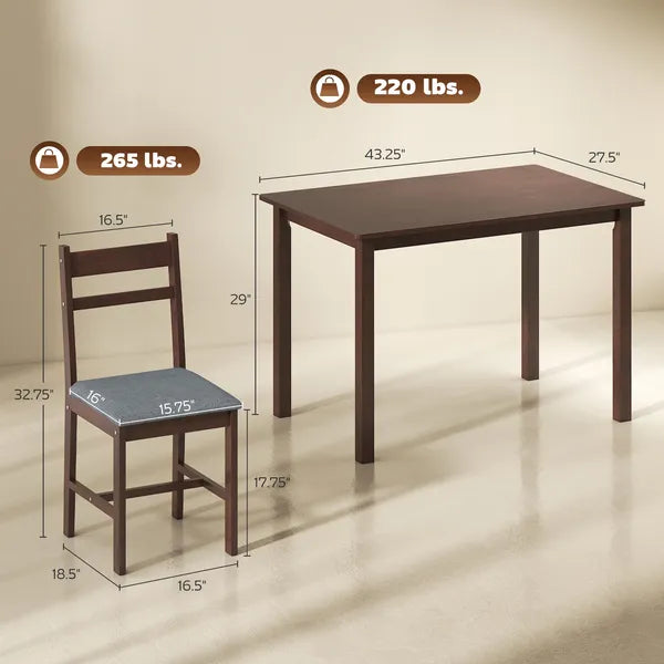 HOMCOM 5-Piece Solid Wood Dining Table Set for 4, Farmhouse Kitchen Table with Upholstered Chairs for Dining Room, Walnut - product image 3