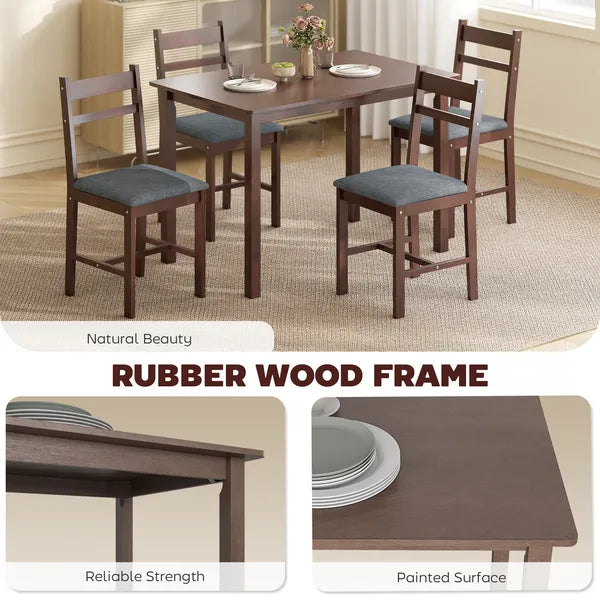HOMCOM 5-Piece Solid Wood Dining Table Set for 4, Farmhouse Kitchen Table with Upholstered Chairs for Dining Room, Walnut - product image 5