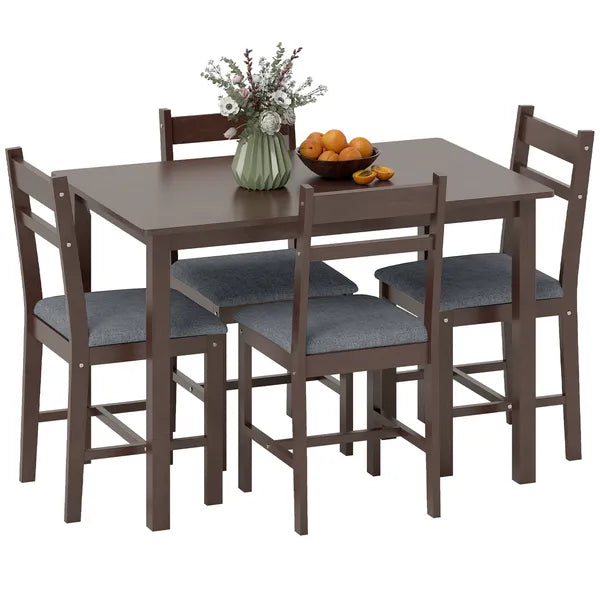 HOMCOM 5-Piece Solid Wood Dining Table Set for 4, Farmhouse Kitchen Table with Upholstered Chairs for Dining Room, Walnut - product image 11