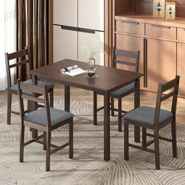 HOMCOM 5-Piece Solid Wood Dining Table Set for 4, Farmhouse Kitchen Table with Upholstered Chairs for Dining Room, Walnut - product image 2