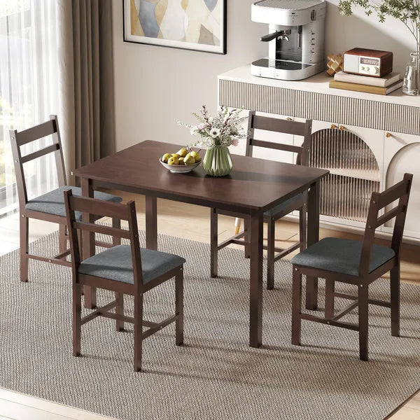 HOMCOM 5-Piece Solid Wood Dining Table Set for 4, Farmhouse Kitchen Table with Upholstered Chairs for Dining Room, Walnut - product image 10