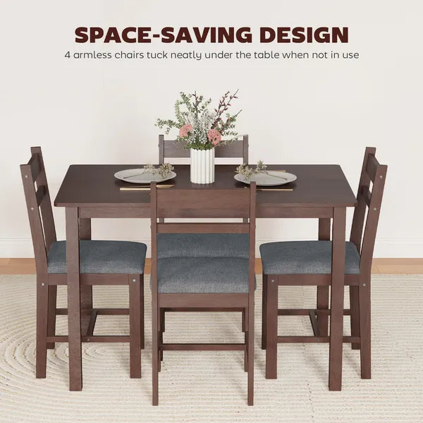 HOMCOM 5-Piece Solid Wood Dining Table Set for 4, Farmhouse Kitchen Table with Upholstered Chairs for Dining Room, Walnut - product image 7