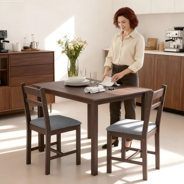 HOMCOM 5-Piece Solid Wood Dining Table Set for 4, Farmhouse Kitchen Table with Upholstered Chairs for Dining Room, Walnut - product image 9