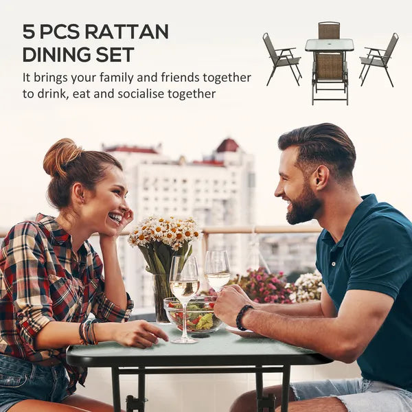 5 Pieces Patio Table and Chairs, Foldable Wicker Outdoor Dining Table Set with Umbrella Hole, Dark Brown - product image 4