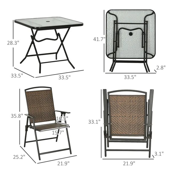 5 Pieces Patio Table and Chairs, Foldable Wicker Outdoor Dining Table Set with Umbrella Hole, Dark Brown - product image 3