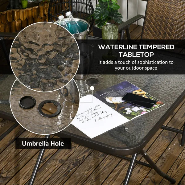 5 Pieces Patio Table and Chairs, Foldable Wicker Outdoor Dining Table Set with Umbrella Hole, Dark Brown - product image 6