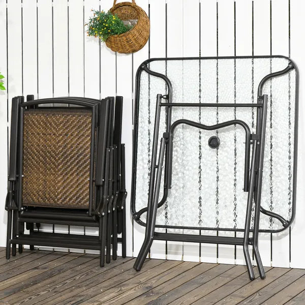 5 Pieces Patio Table and Chairs, Foldable Wicker Outdoor Dining Table Set with Umbrella Hole, Dark Brown - product image 10