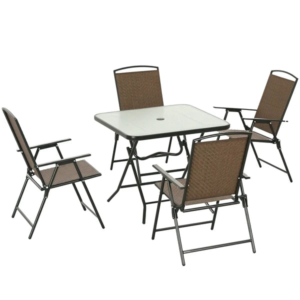 5 Pieces Patio Table and Chairs, Foldable Wicker Outdoor Dining Table Set with Umbrella Hole, Dark Brown - product image 11