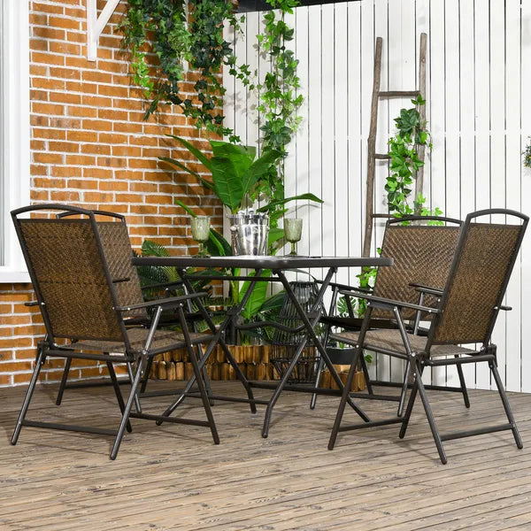 5 Pieces Patio Table and Chairs, Foldable Wicker Outdoor Dining Table Set with Umbrella Hole, Dark Brown - product image 2