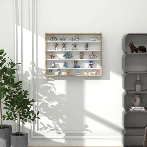 HOMCOM 5-Tier Display Cabinet, Wall-Mounted Display Case with 2 Glass Doors and Adjustable Shelves, Oak and White - product image 8