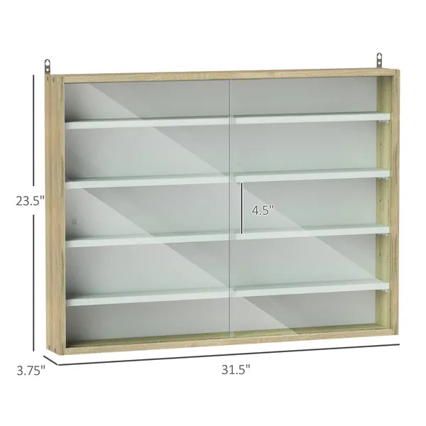 HOMCOM 5-Tier Display Cabinet, Wall-Mounted Display Case with 2 Glass Doors and Adjustable Shelves, Oak and White - product image 3