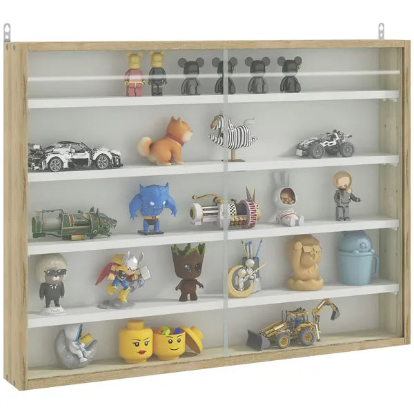 HOMCOM 5-Tier Display Cabinet, Wall-Mounted Display Case with 2 Glass Doors and Adjustable Shelves, Oak and White - product image 11
