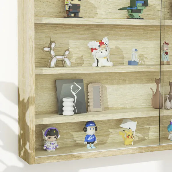 HOMCOM 5-Tier Display Cabinet, Wall-Mounted Display Case with 2 Glass Doors and Adjustable Shelves, Oak - product image 9