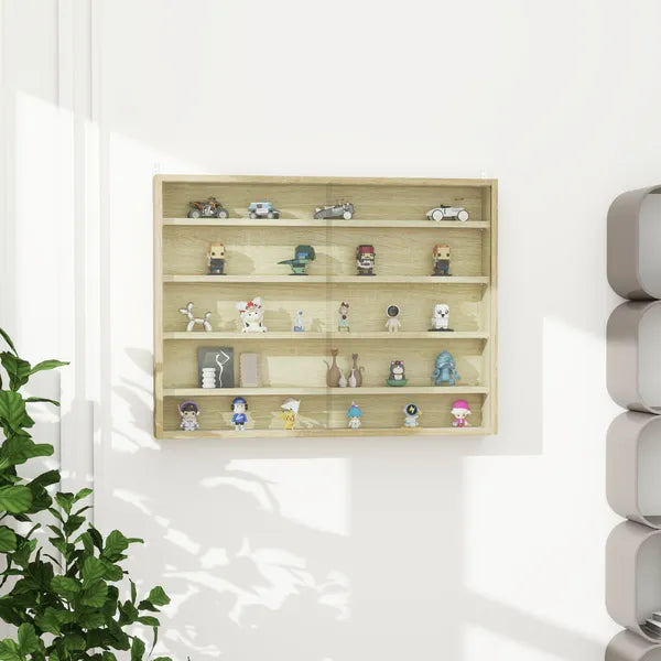 HOMCOM 5-Tier Display Cabinet, Wall-Mounted Display Case with 2 Glass Doors and Adjustable Shelves, Oak - product image 10